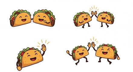 Cartoon tacos high fiving food illustration