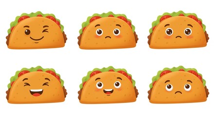 Cartoon tacos with different expressions