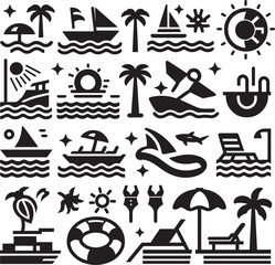 set of travel icons sea ocean beach