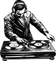Stylish Vector Illustration: DJ Mixing Music on Turntables