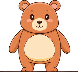 Cute cartoon brown bear standing, front view, stylized design.