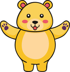 Cartoon illustration of a friendly yellow bear with open arms, ready for a hug.