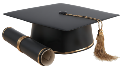 Graduation Cap and Diploma Celebrating Academic Achievement on transparent background