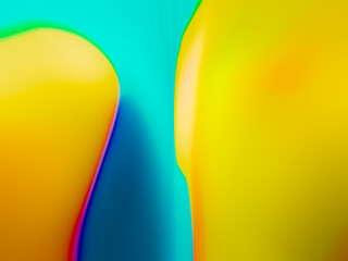 abstract vertical yellow color drop shapes on turquoise blue wall, summer feeling wallpaper or backdrop