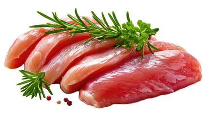 Chicken Breast with Herbs: Juicy slices of fresh chicken breast, seasoned with rosemary and parsley, ready for cooking.  A tempting culinary image, perfect for recipe blogs or restaurant menus. 