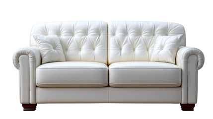Luxurious Sofa in a Modern Setting: A pristine white, tufted leather sofa, embodying timeless elegance and comfort.