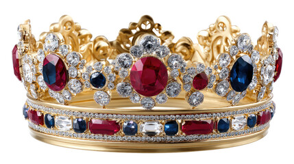 Regal Splendor: Intricate gold crown, embellished with precious gems, symbolizes power, royalty, and heritage.