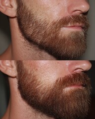 Obraz premium Before: The man has no beard at all. After: The beard hair is clearly growing back.