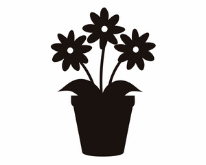 Flower pot vector silhouette, potted plant graphic icon design
