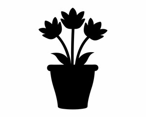Flower pot vector silhouette, potted plant graphic icon design