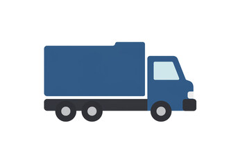Illustration of a blue delivery truck with a boxy container on a white background side view
