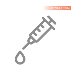 Syringe or injection with drop line icon. Vaccine, vaccination or blood test vector.