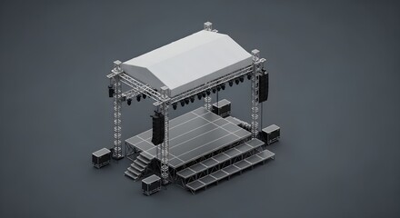Isometric Concert Stage Render: Minimalist Design, Gray Tones, Event Backdrop.