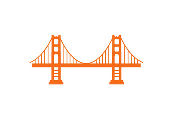 Obraz premium A simple orange illustration of a suspension bridge on a white background in a flat style