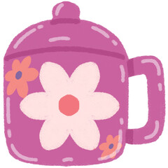 Obraz premium Cute Floral Mug Illustration – Pink Hand Drawn Cup PNG