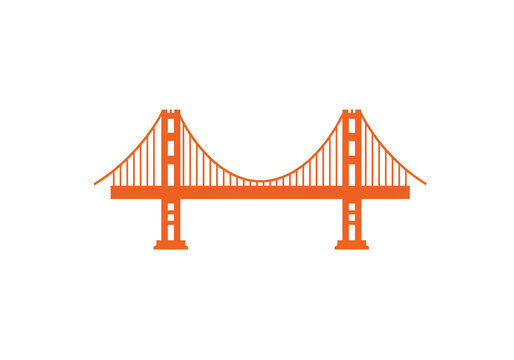 An orange golden gate bridge illustration on a white background in a simple flat design style