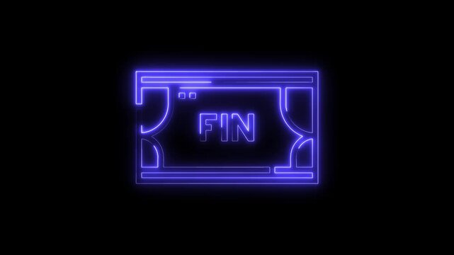 Glowing neon style illustration of blue finish word,end concept design on black