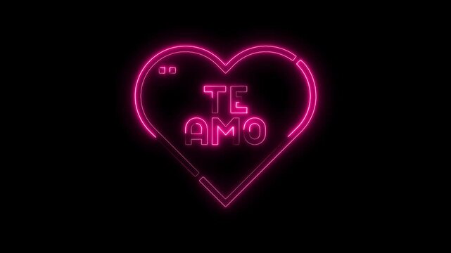 Animated neon heart with te amo glowing against black background for valentines day