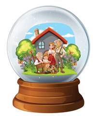 Charming Family Scene Inside a Snow Globe