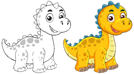 Colorful Cartoon Dinosaur Illustration with Outline Version