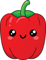 Vector Illustration of a Happy Kawaii Bell Pepper with Blushing Cheeks in Cartoon Style