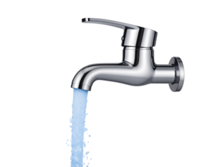 Faucet with Cold Steam and Ice Crystals, isolated on a transparent background