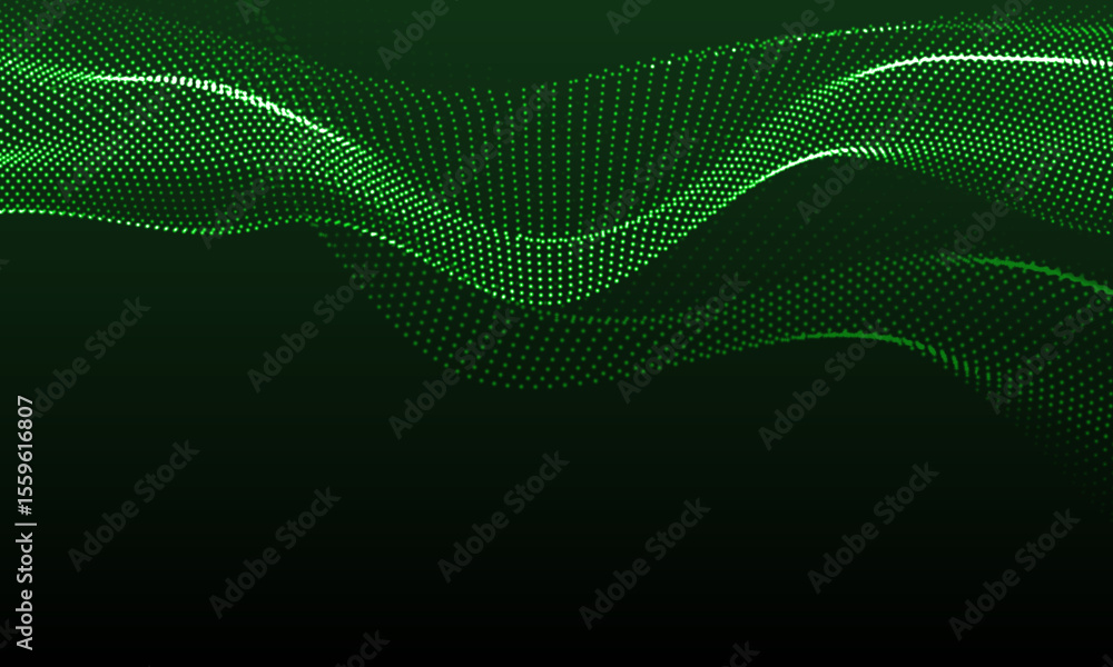 Poster abstract green mesh particles wave curve overlap technology network digital background vector