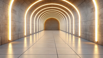 Fototapeta premium Modern urban tunnel with glowing arches creates captivating atmosphere. sleek design