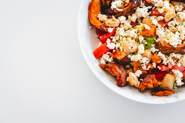 white bean and sweet potato salad with tomato avocado and feta