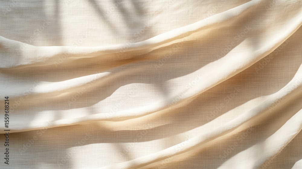 Poster soft fabric draped elegantly, illuminated by warm light, creating gentle shadows and textures