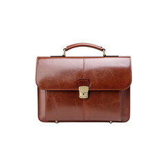 Old brown leather briefcase isolated with a handle