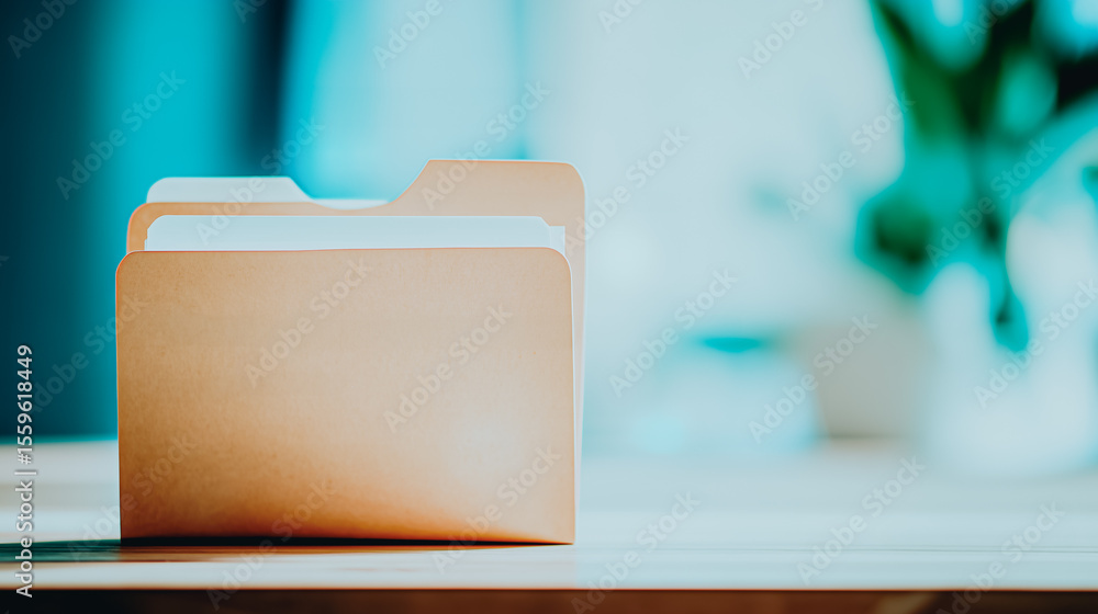 Leinwandbilder file folder on desk: a meticulously composed shot highlighting a simple file folder standing promine