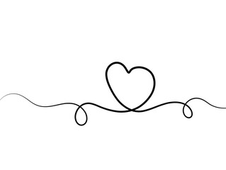 Continuous love line drawing. Romantic doodle flowing line design. Minimalist heart design continuous black line. Seamless looping heart line soft flowing curve.