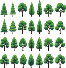 Diverse Collection of Green Tree Silhouettes Vector