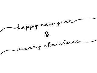 Black Ink Holiday merry christmas happy new year Continuous Word Text. Modern Handwritten holiday greeting typography. Holiday wish merry christmas and happy new year Script Greetings Lettering. 