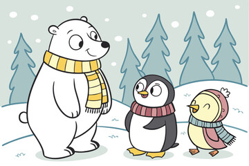 Arctic Animals Clipart Set Featuring Polar Wildlife in Clean and Friendly Style. Hand Drawn Arctic Animal Collection Including Polar Bear Penguin Seal and Walrus. Cute and Simple Arctic Animals