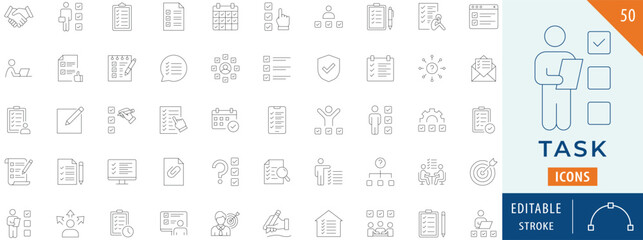 Task icon collection set. Editable stroke.