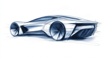 Car design sketch showcasing a sleek, futuristic vehicle with aerodynamic lines and bold features