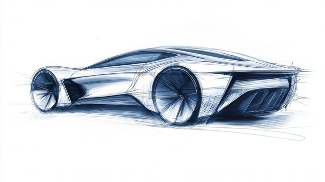 Car design sketch showcasing a sleek, futuristic vehicle with aerodynamic lines and bold features