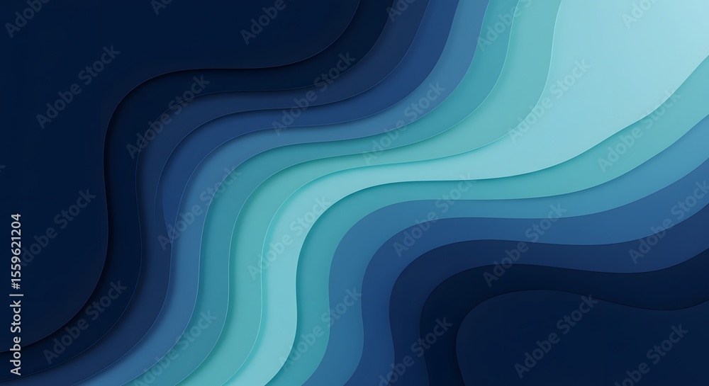 Poster abstract blue background with flowing wave patterns and swirling light lines for a dynamic digital a