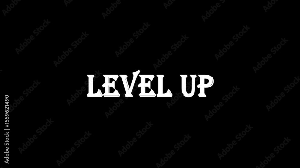 Poster level up text animation. game design, console screen concept.