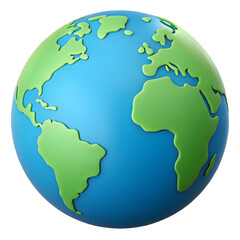 Fototapeta premium Stylized 3d earth globe with green continents and blue oceans isolated on transparent background