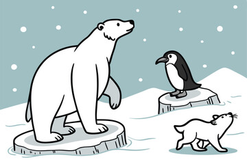 Arctic Animals Clipart Set Featuring Polar Wildlife in Clean and Friendly Style. Hand Drawn Arctic Animal Collection Including Polar Bear Penguin Seal and Walrus. Cute and Simple Arctic Animals
