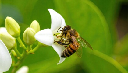 Honeybee on a white flower