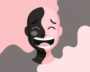 Emotional dichotomy art split face explore the emotional duality of a split face design blending playful laughter with contrasting colors to create a visually striking artwork.