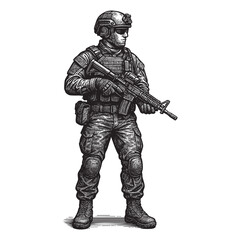 Fototapeta premium Military Soldier Vector Engraving Illustration