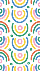 Playful Arc Pattern: A whimsical pattern featuring an array of colorful arc and circle arranged in a rhythmic sequence, creating a playful and visually engaging design.