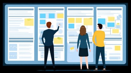 Obraz premium Team members reviewing a collaborative project plan.