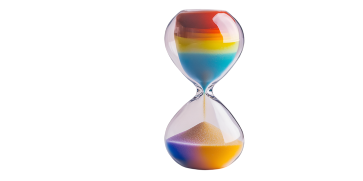 Hourglass with Colorful Gradient Sand Forming Shape on Transparent Background for Conceptual Design