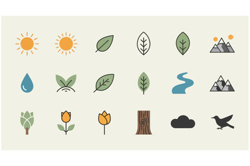 Nature Icons Collection Diverse Environment Elements